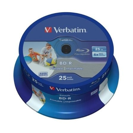 VERBATIM TARRINA 25 UNIDADES 43811,BLU-RAY BD-R,25GB,6X,PRINTABLE