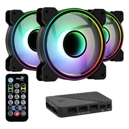 PACK 3 VENTILADORES AEROCOOL MIRAGE 12 ARGB PRO/ 12CM + H66F HUB + MANDO A DISTANCIA