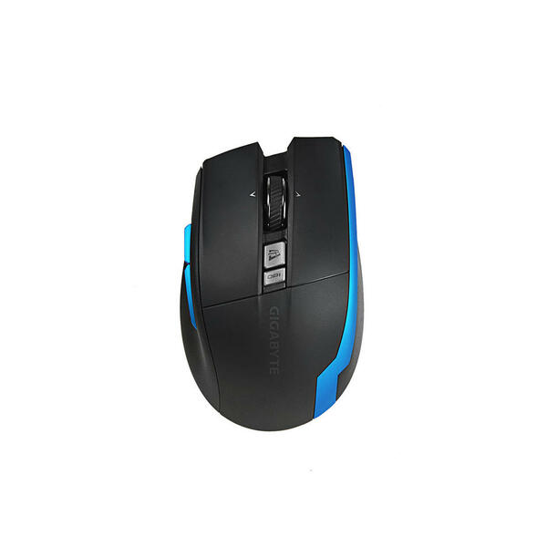 RATON GIGABYTE AIRE M93 ICE, MANO DERECHA, LASER, RF INALÁMBRICO, 2000 DPI, 90 G, NEGRO, AZUL