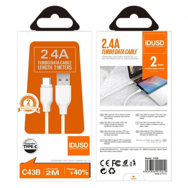 IDUSD Cable Type-C a USB 2.4A 2M