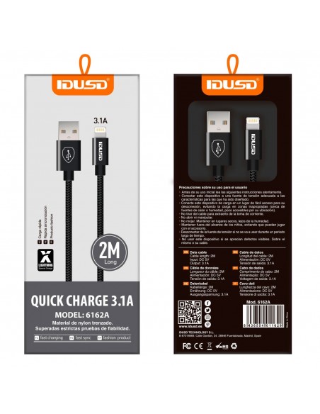 CABLE IPHONE 3.1 A 2M TRENZADO NEGRO