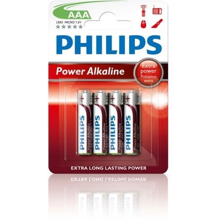 PHILIPSÂ PILAS POWERLIFE ALKALINE AAA LR03 PACK 4 UDS
