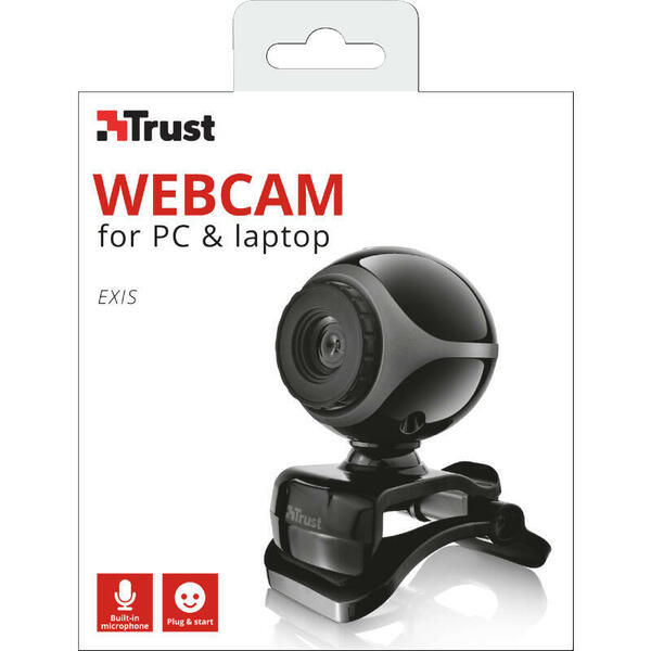 TRUST WEBCAM CON MICROFONO EXIS  USB2.0 CON PINZA AJUSTABLE NEGRA / PLATA