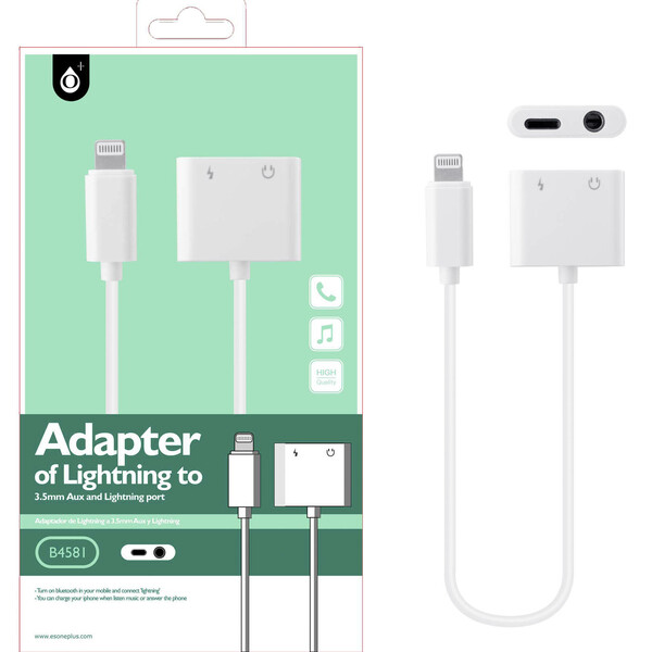 ADAPTADOR LIGHTNING A 3.5 AUX. Y LIGHTNING